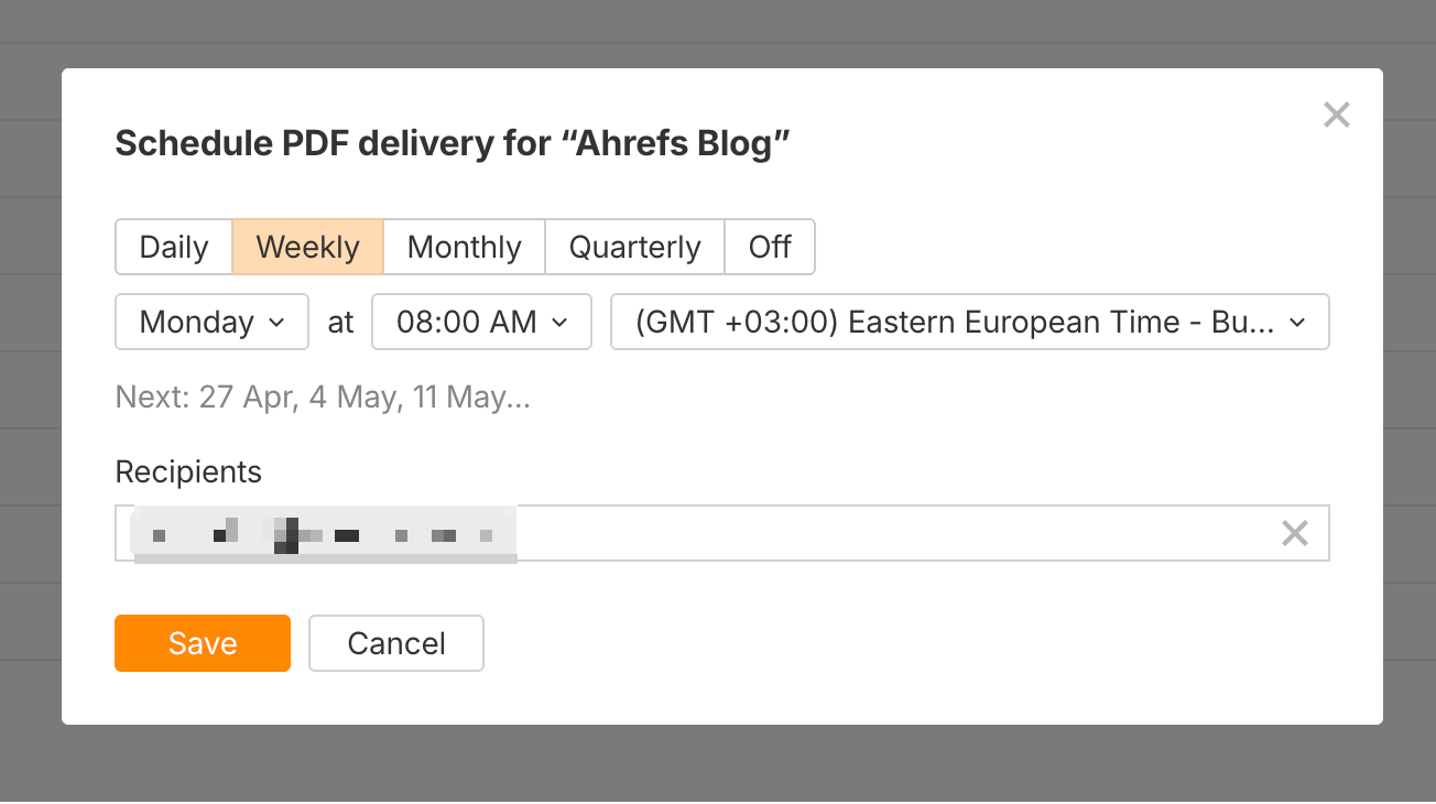 Scheduled reports in Ahrefs