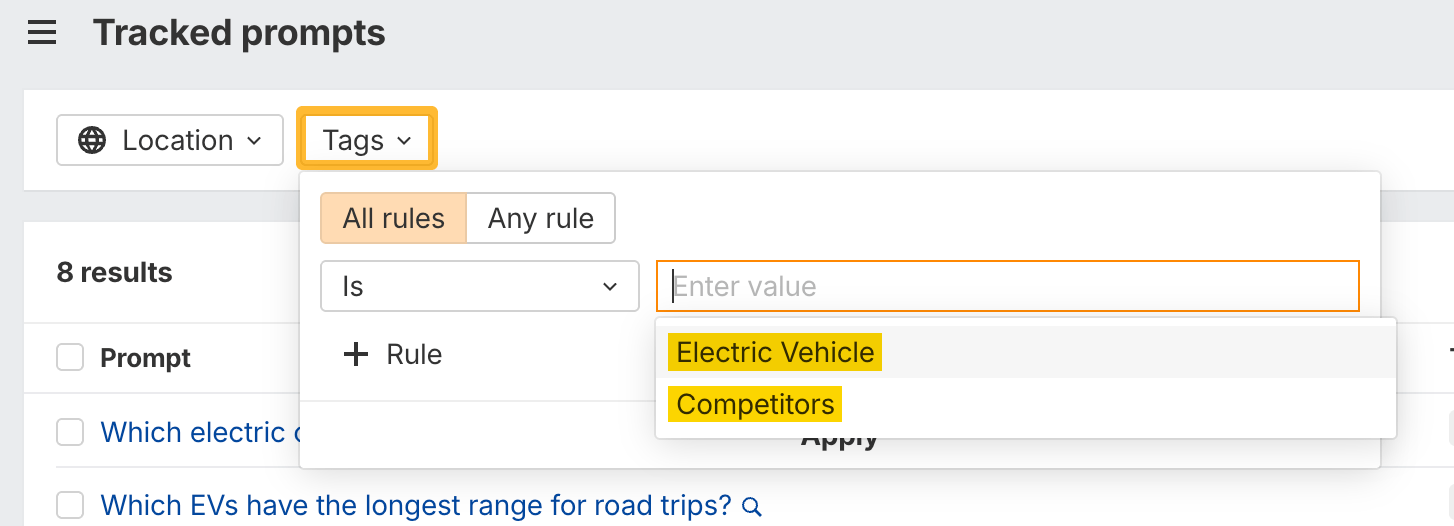 AI prompt tags in Ahrefs