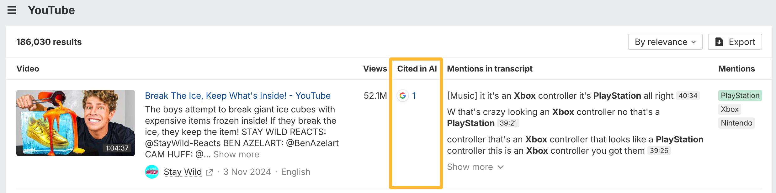 YouTube AI citations in Ahrefs