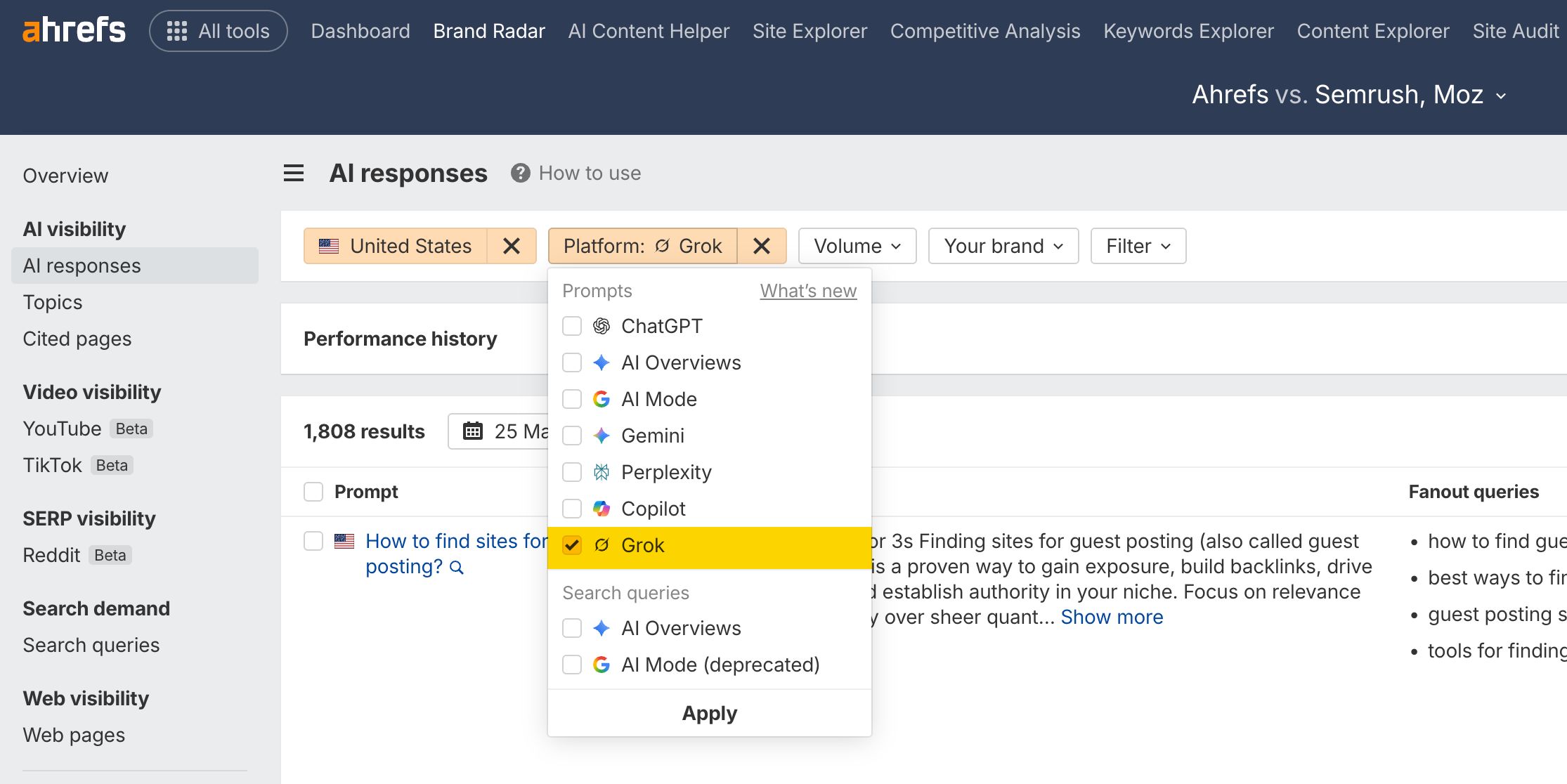 Grok in Ahrefs Brand Radar