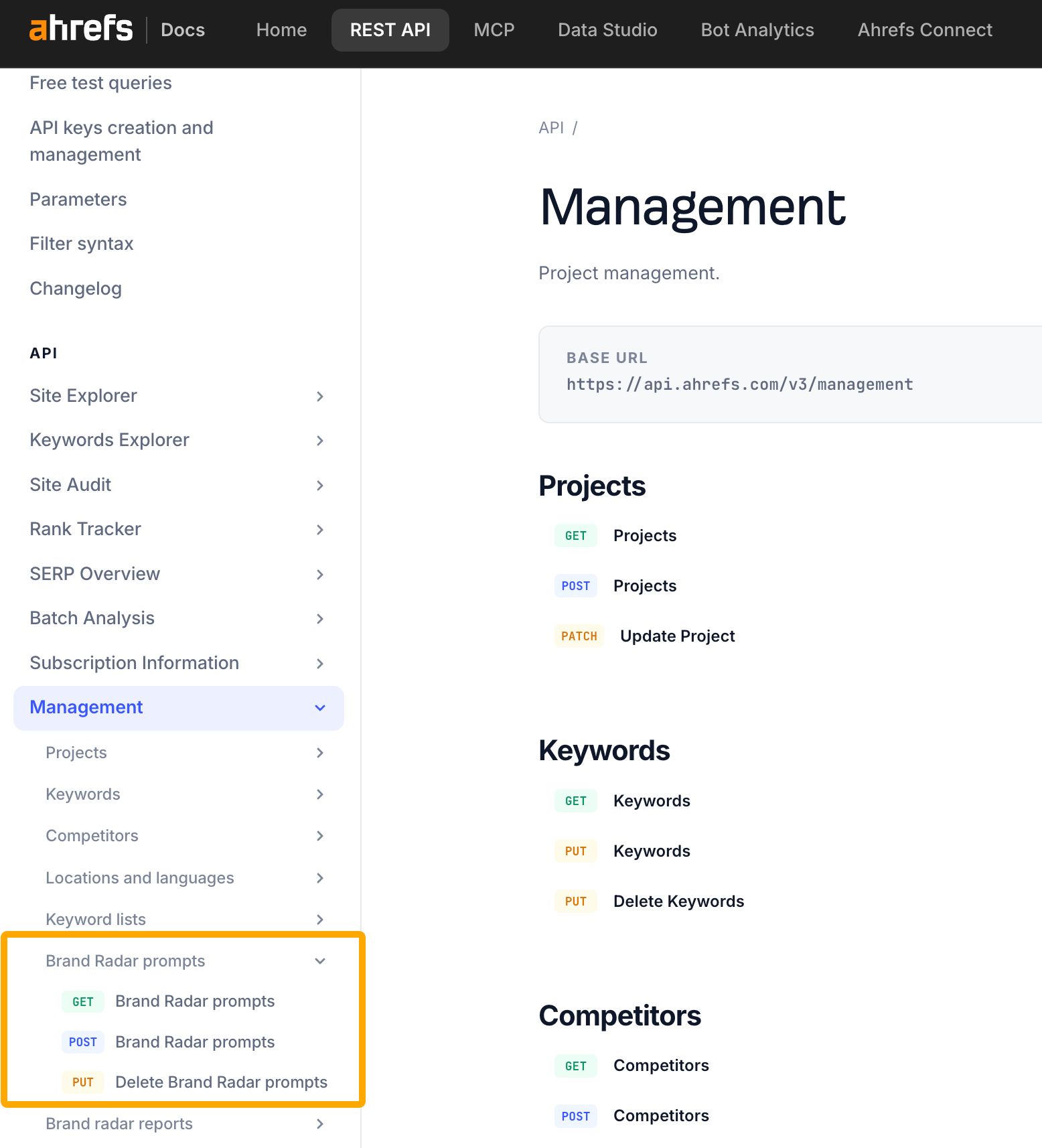 Ahrefs Brand Radar endpoints