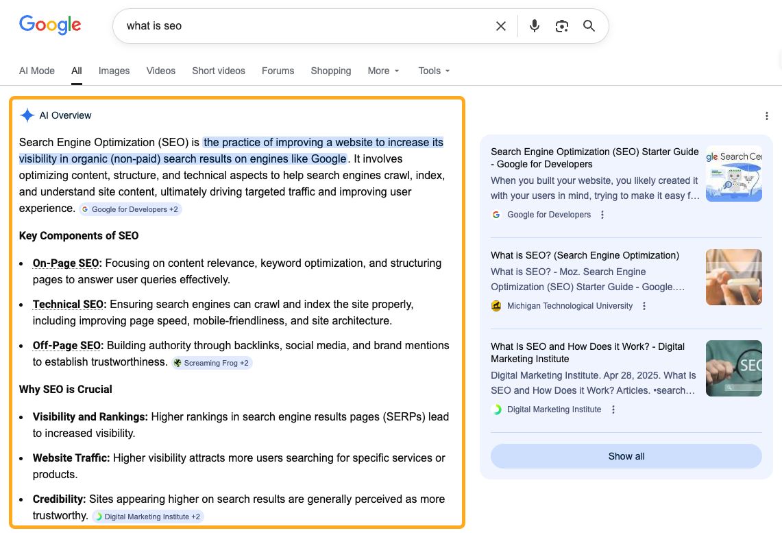 AI Overview result in Google
