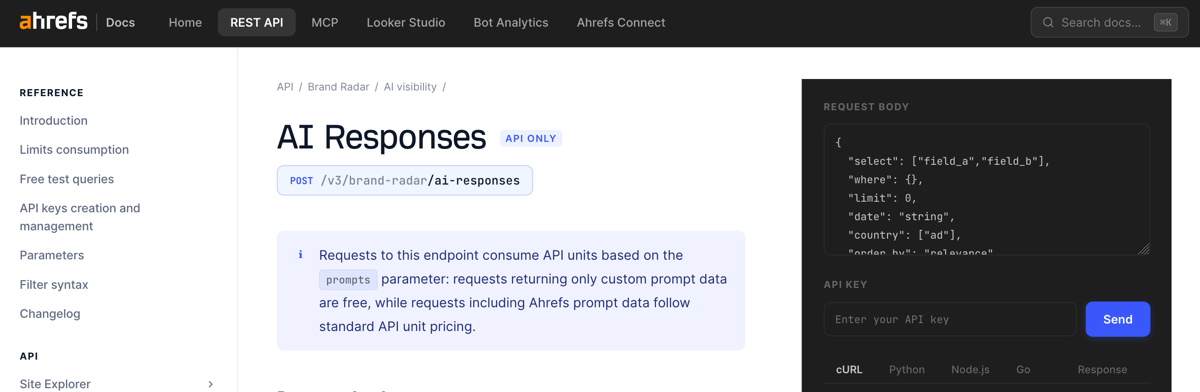 brand radar post ai responses endpoint