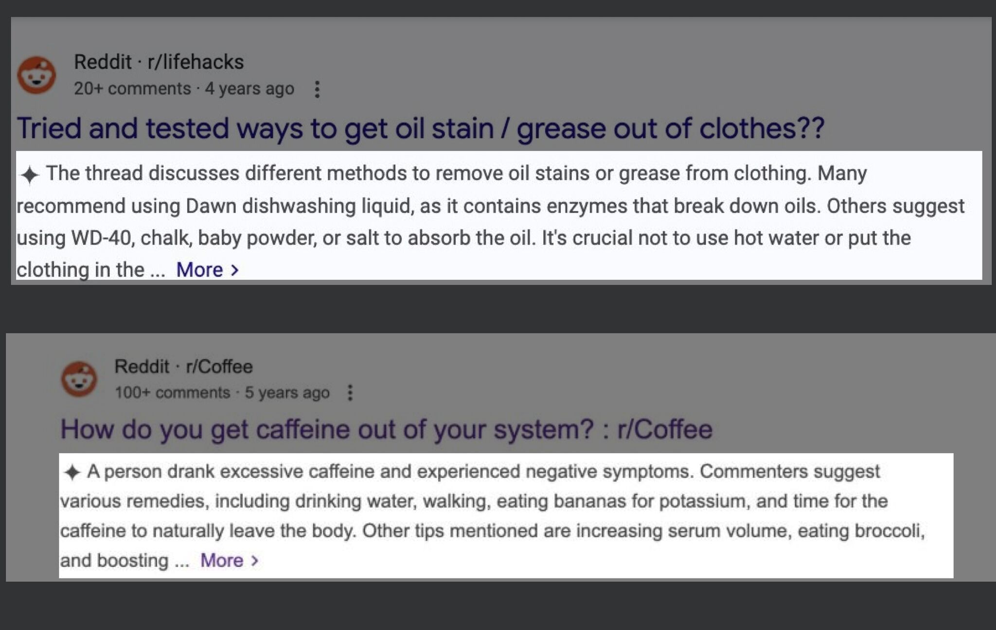 Fully AI-generated descriptions for Reddit in Google search results