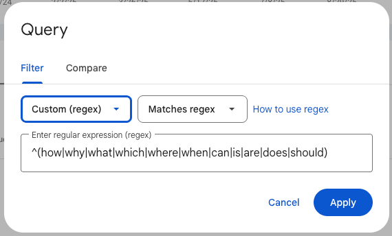 Google Search Console custom regex