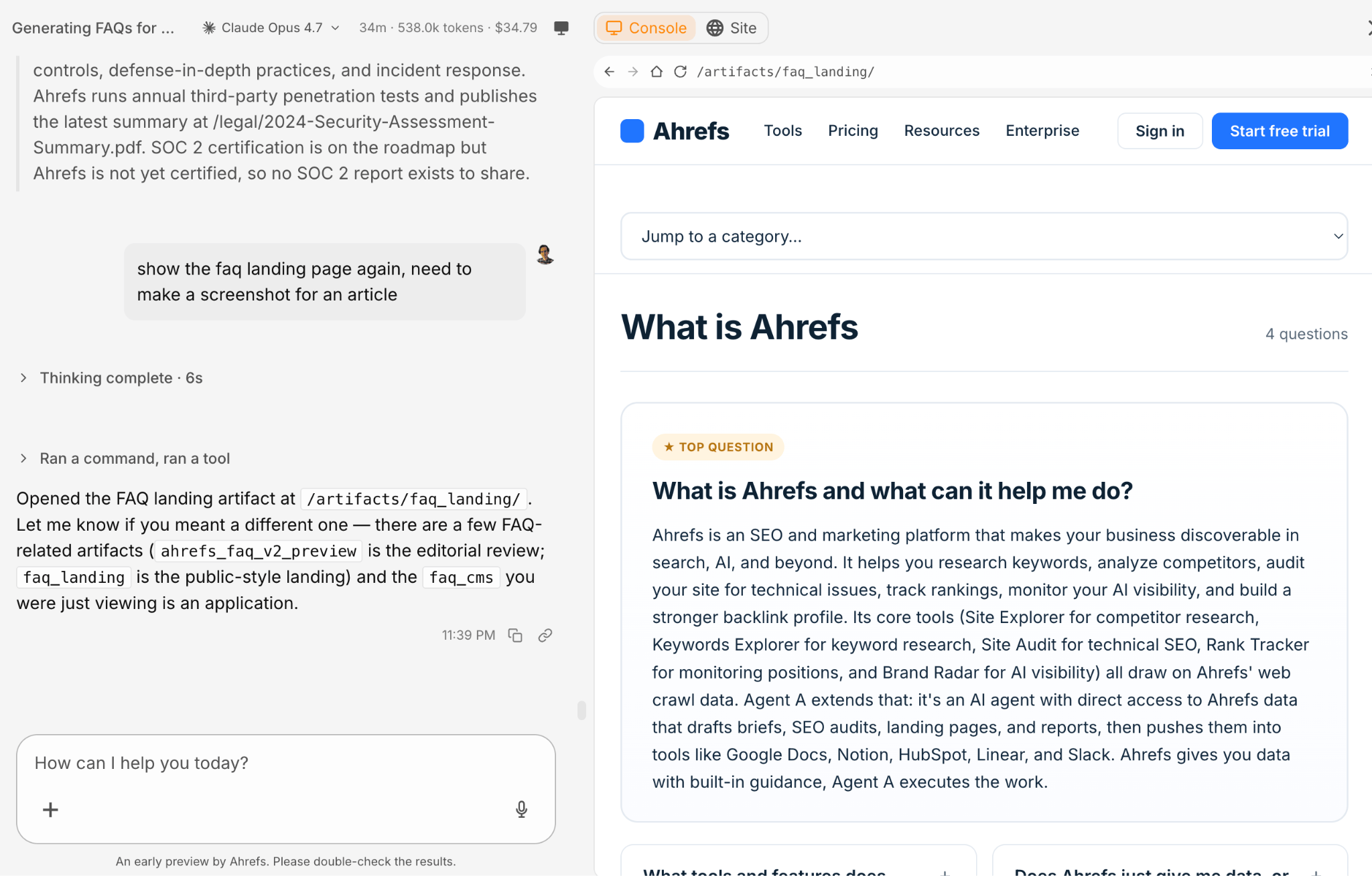 Agent A building and publishing a webpage with a simple CMS