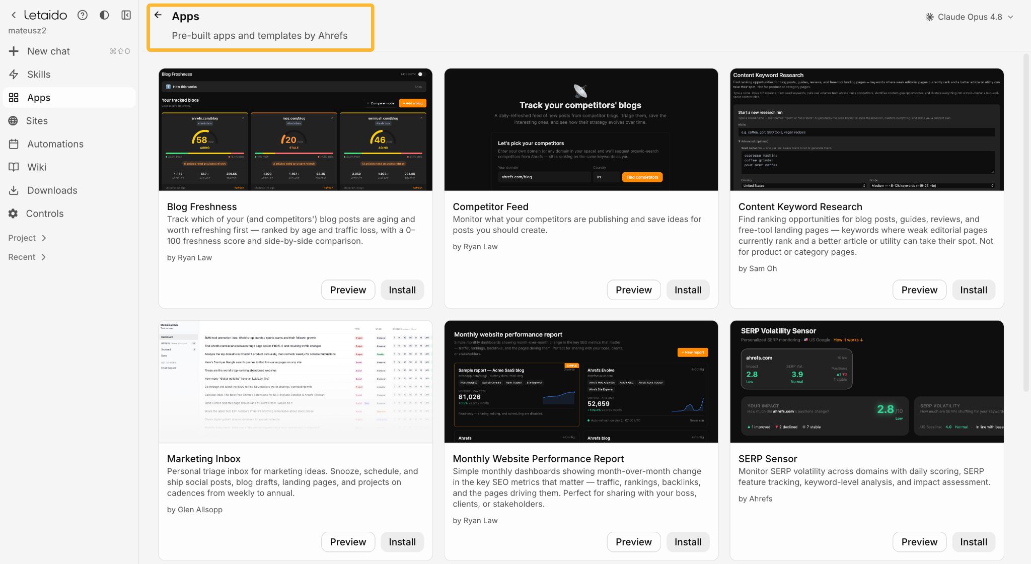 Agent A's library of marketing apps and skills