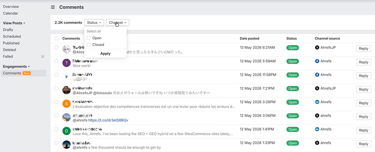 comments inbox feature social media manager