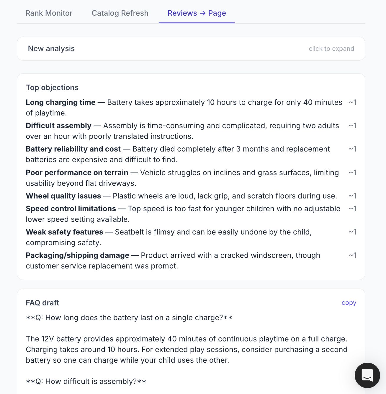 Agent A Ecommerce SEO Suite with Rank Monitor, Catalog Refresh, and Reviews to Page tabs