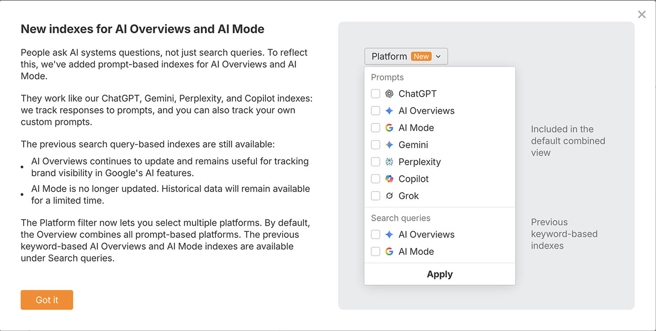 new ai overviews ai mode indexes