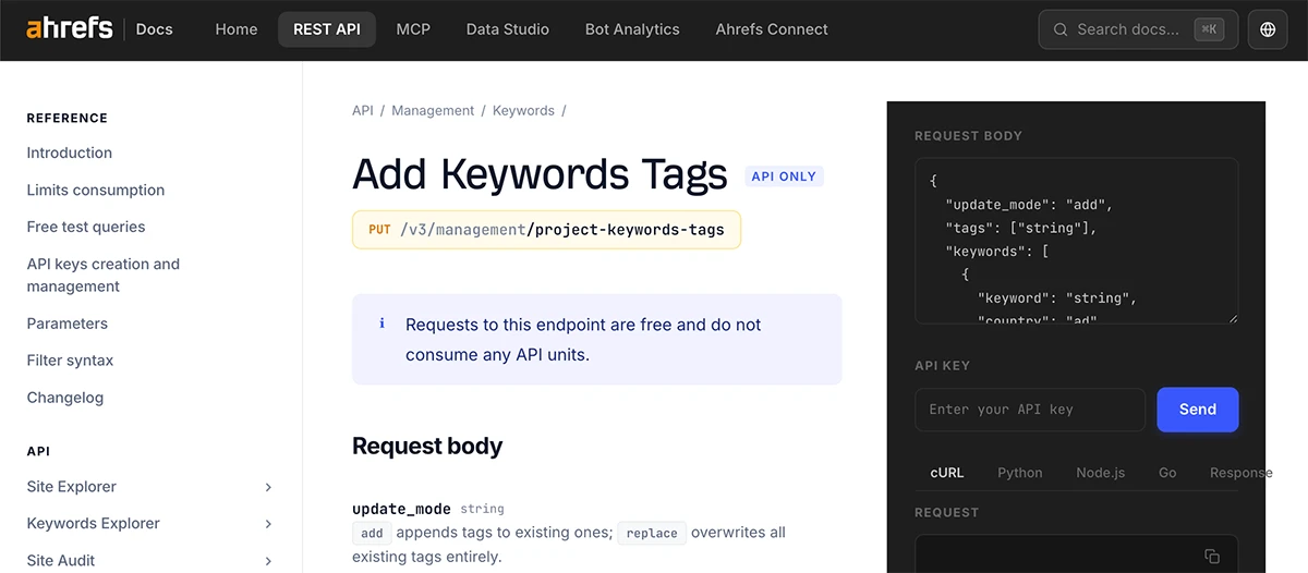 keyword tags api
