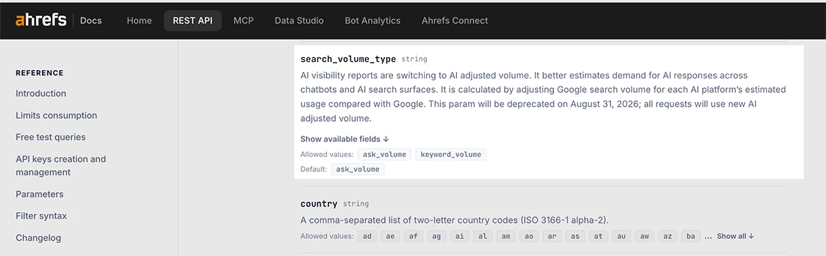 search volume type api