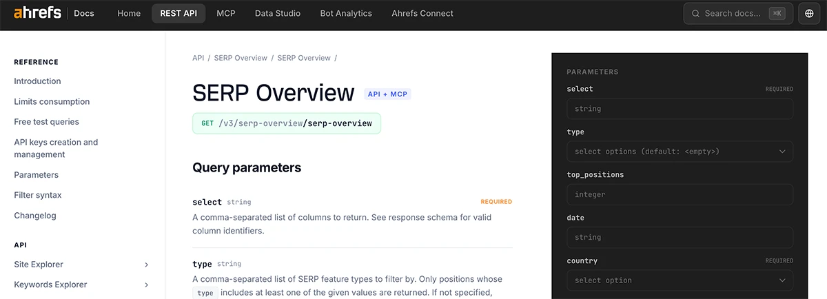 serp overview endpoint
