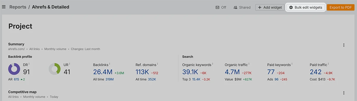 bulk edit widgets