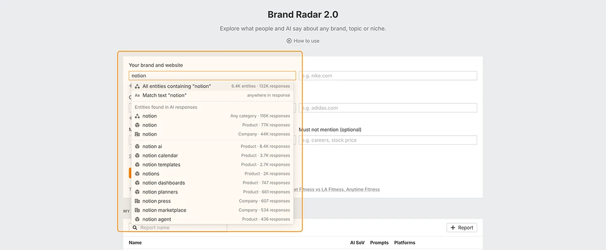 entity matching brand radar