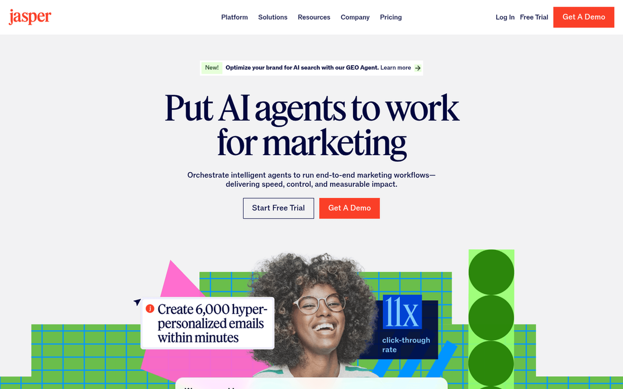 Jasper content automation workspace with agent and pipeline views