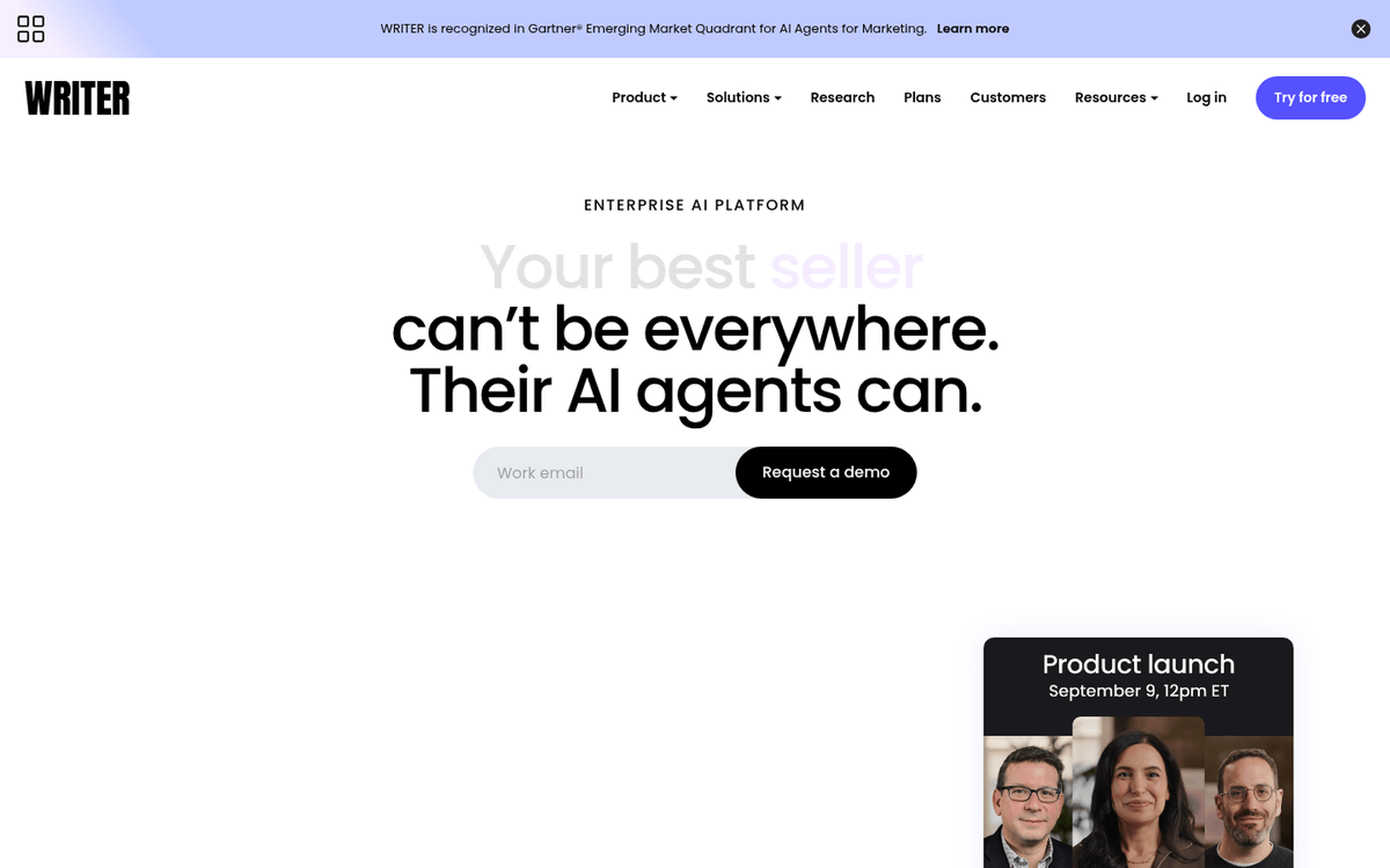Writer AI content workspace showing WRITER Agent and playbooks
