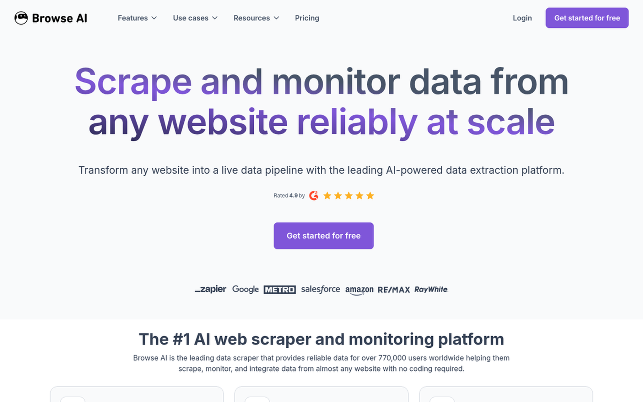 Browse AI dashboard showing trained robots and website monitoring status