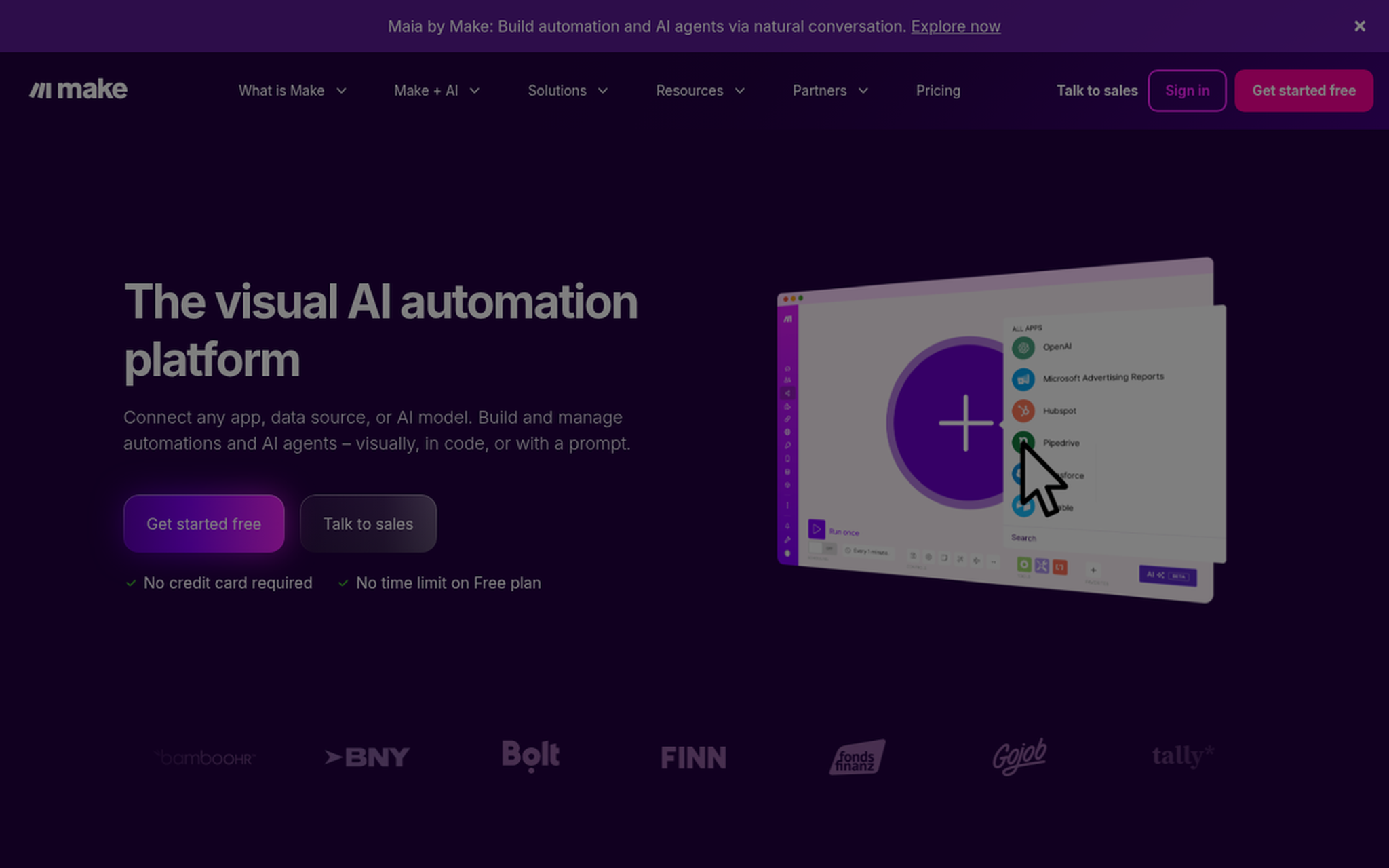 Make visual scenario builder showing multi-app AI automation