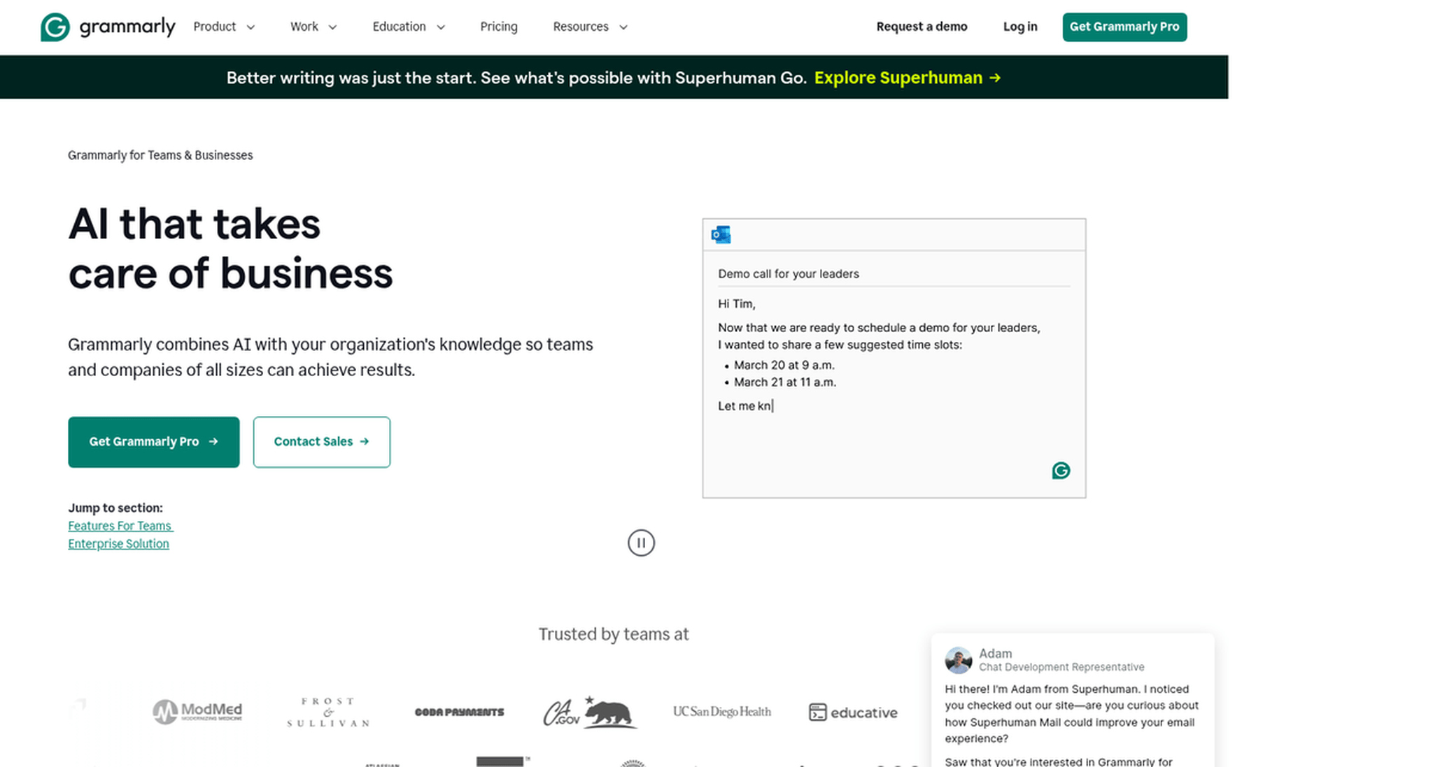 Grammarly writing assistant suggesting grammar and tone improvements in a document
