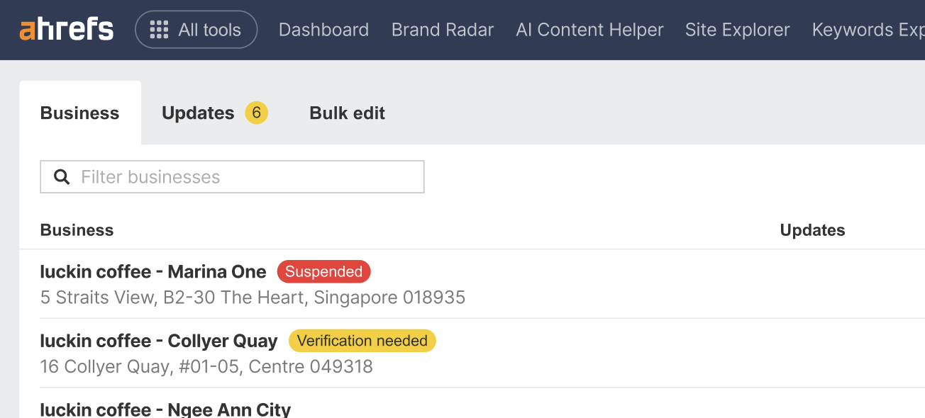 Ahrefs' GBP Monitor